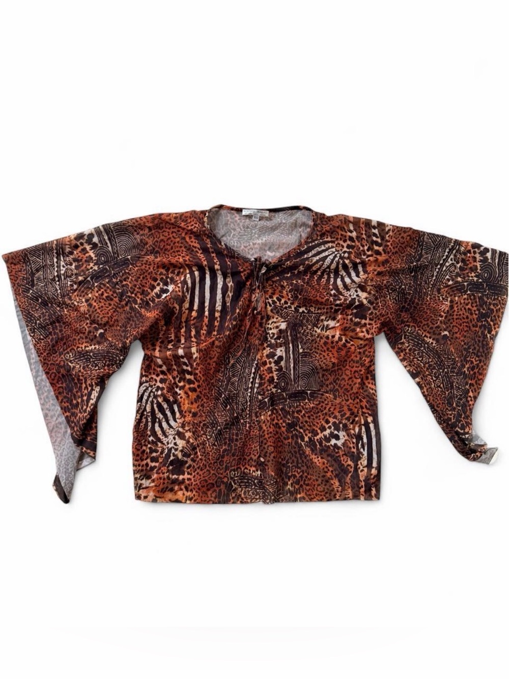 Alberto Makali Brown Animal-Print Tie-Neck Blouse
